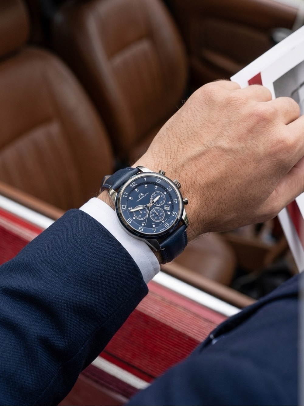 Porsamo Bleu Navy Chronograph Leather Watch